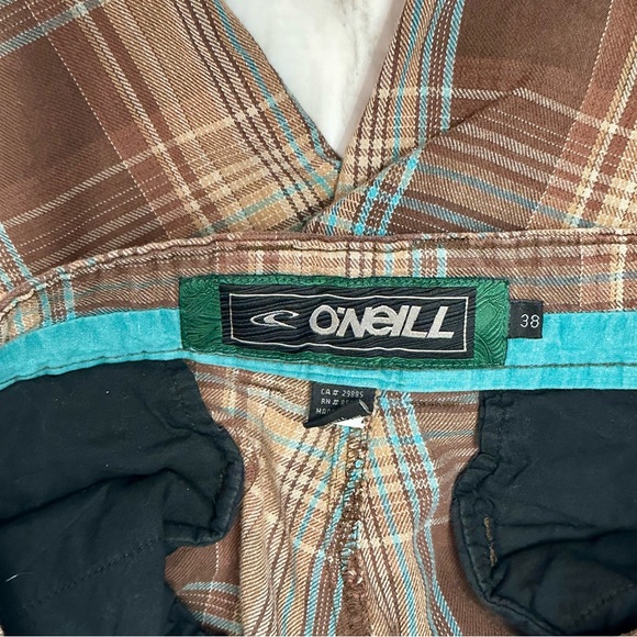 O’Neill Mens Brown and Blue Plaid Cotton Trucker Shorts Sz 38 Skater Summer Surf - Picture 8 of 10